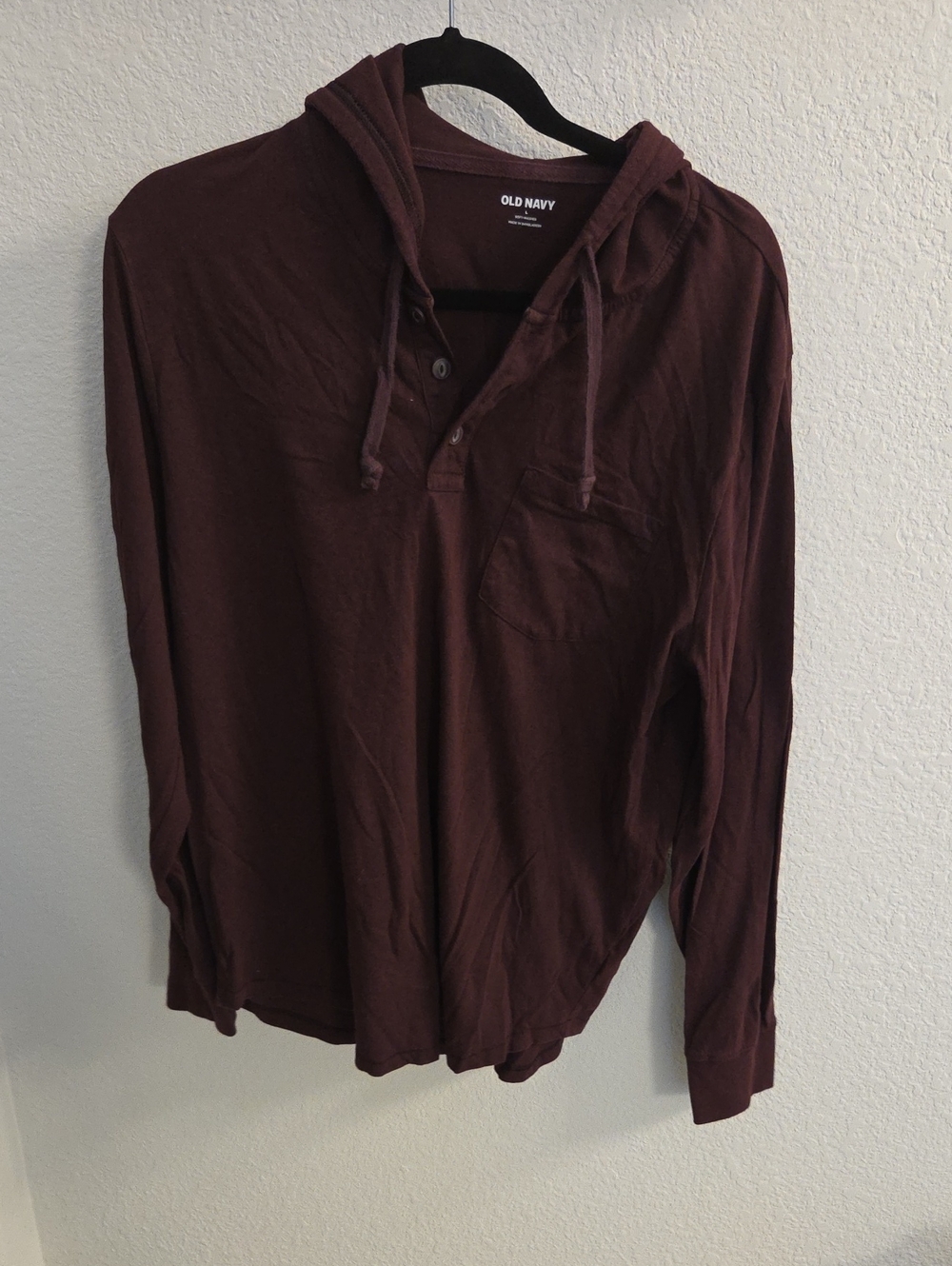 Old Navy Men’s Hooded Henley Shirt - Deep Burgundy